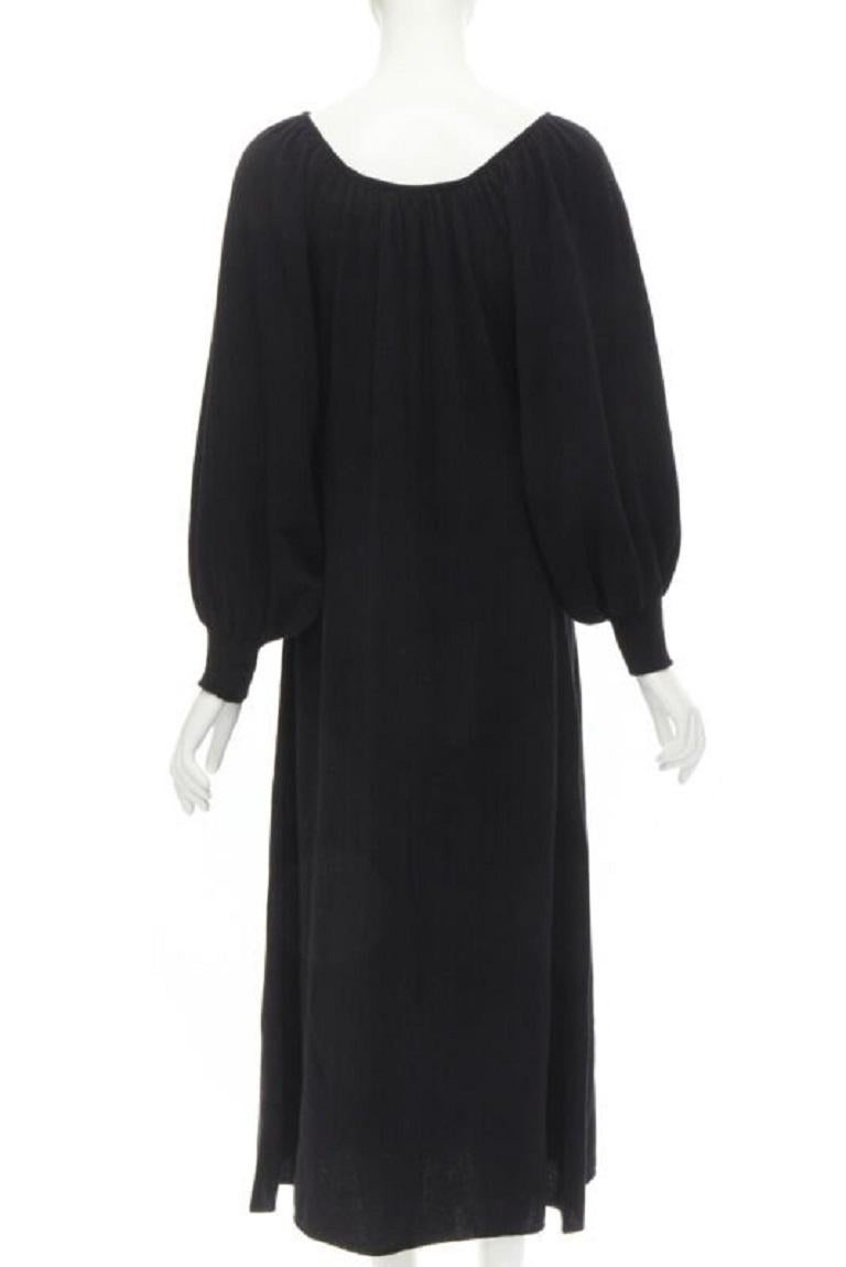 Women's RYAN ROCHE 100% cashmere black pleated collar bubble sleeve midi dress S For Sale