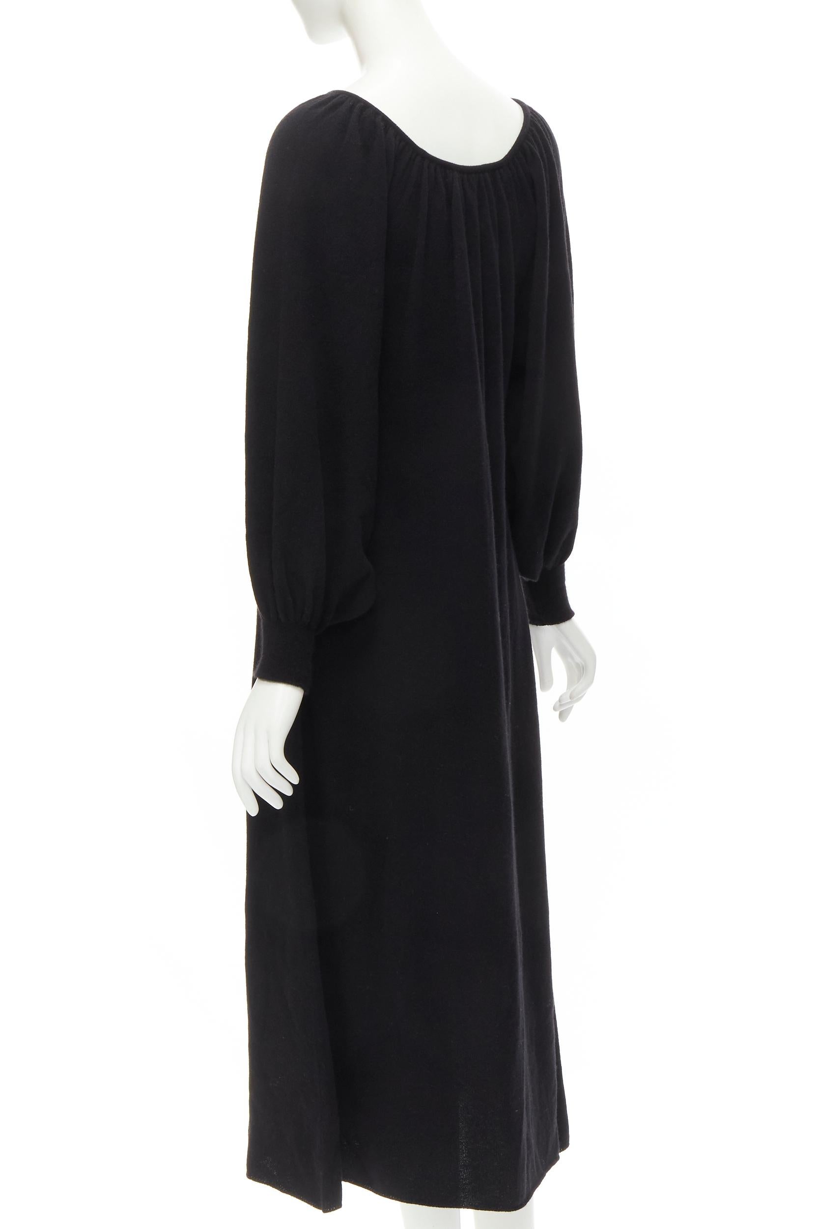 Women's RYAN ROCHE 100% cashmere black pleated collar bubble sleeve midi dress S For Sale