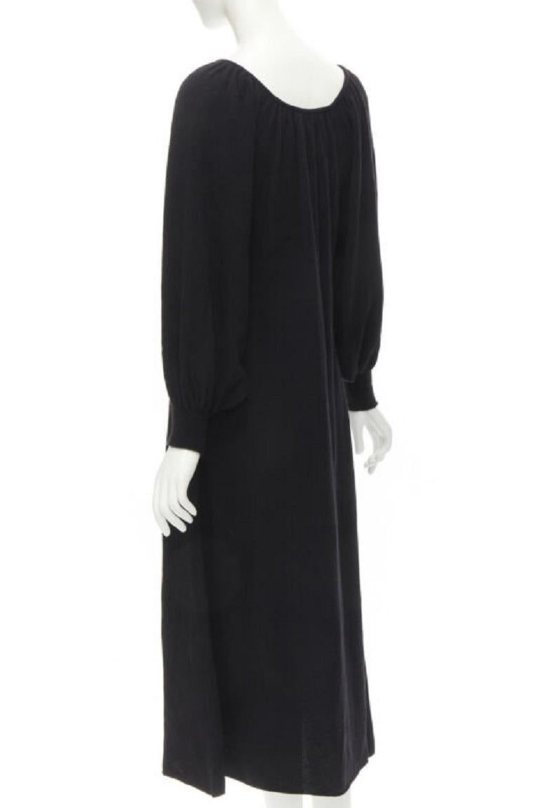 RYAN ROCHE 100% cashmere black pleated collar bubble sleeve midi dress S For Sale 1