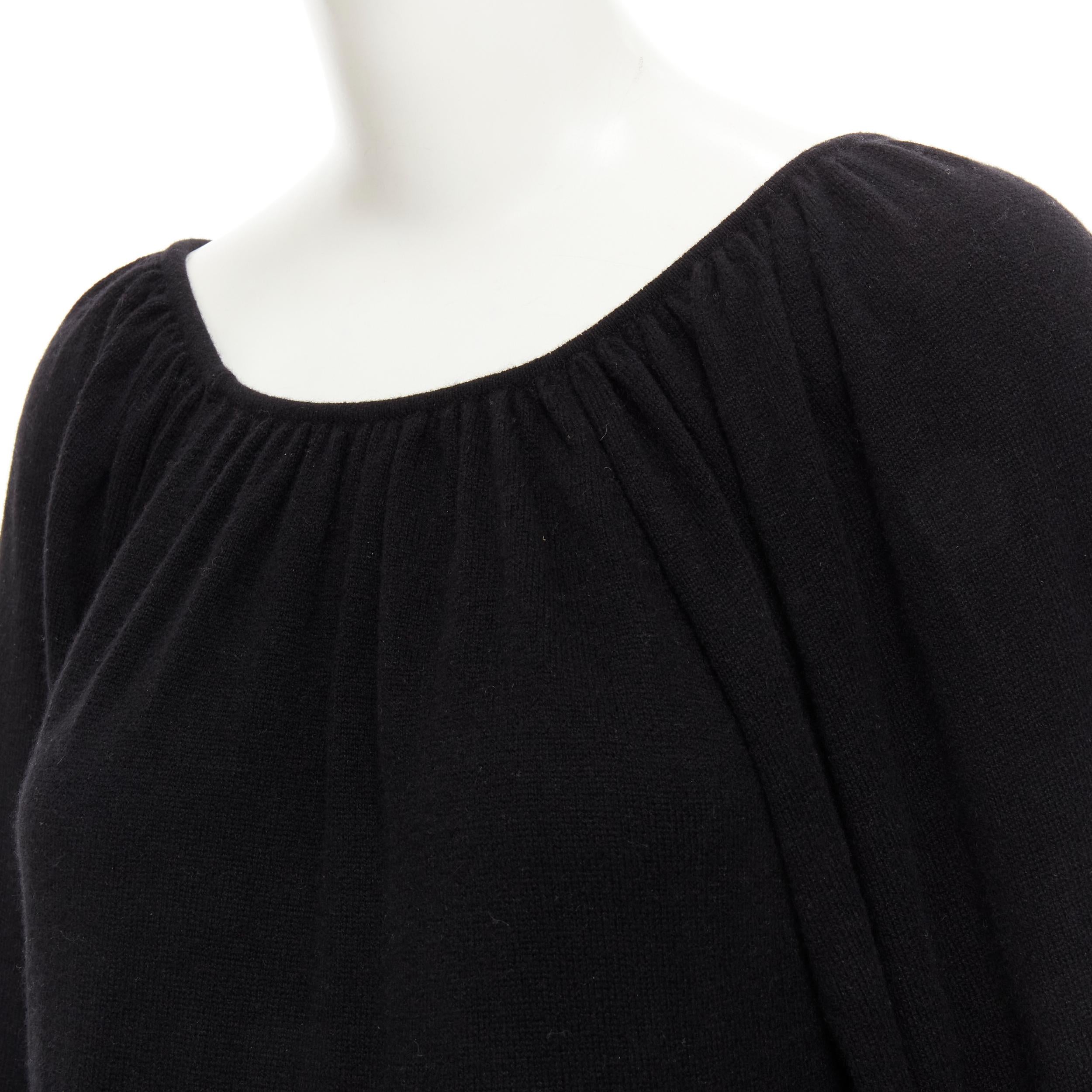 RYAN ROCHE 100% cashmere black pleated collar bubble sleeve midi dress S For Sale 1