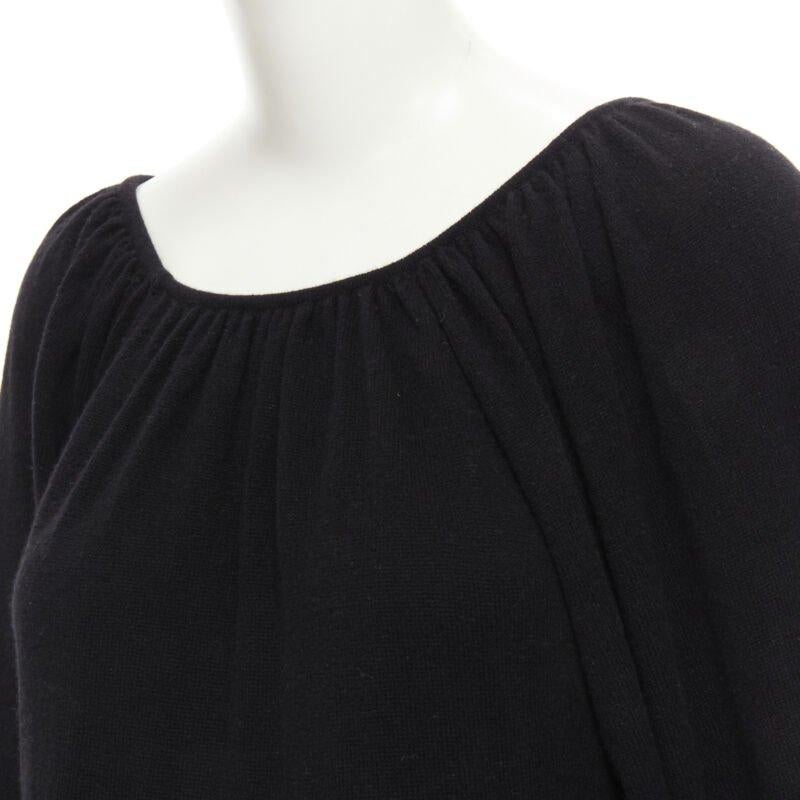RYAN ROCHE 100% cashmere black pleated collar bubble sleeve midi dress S For Sale 2