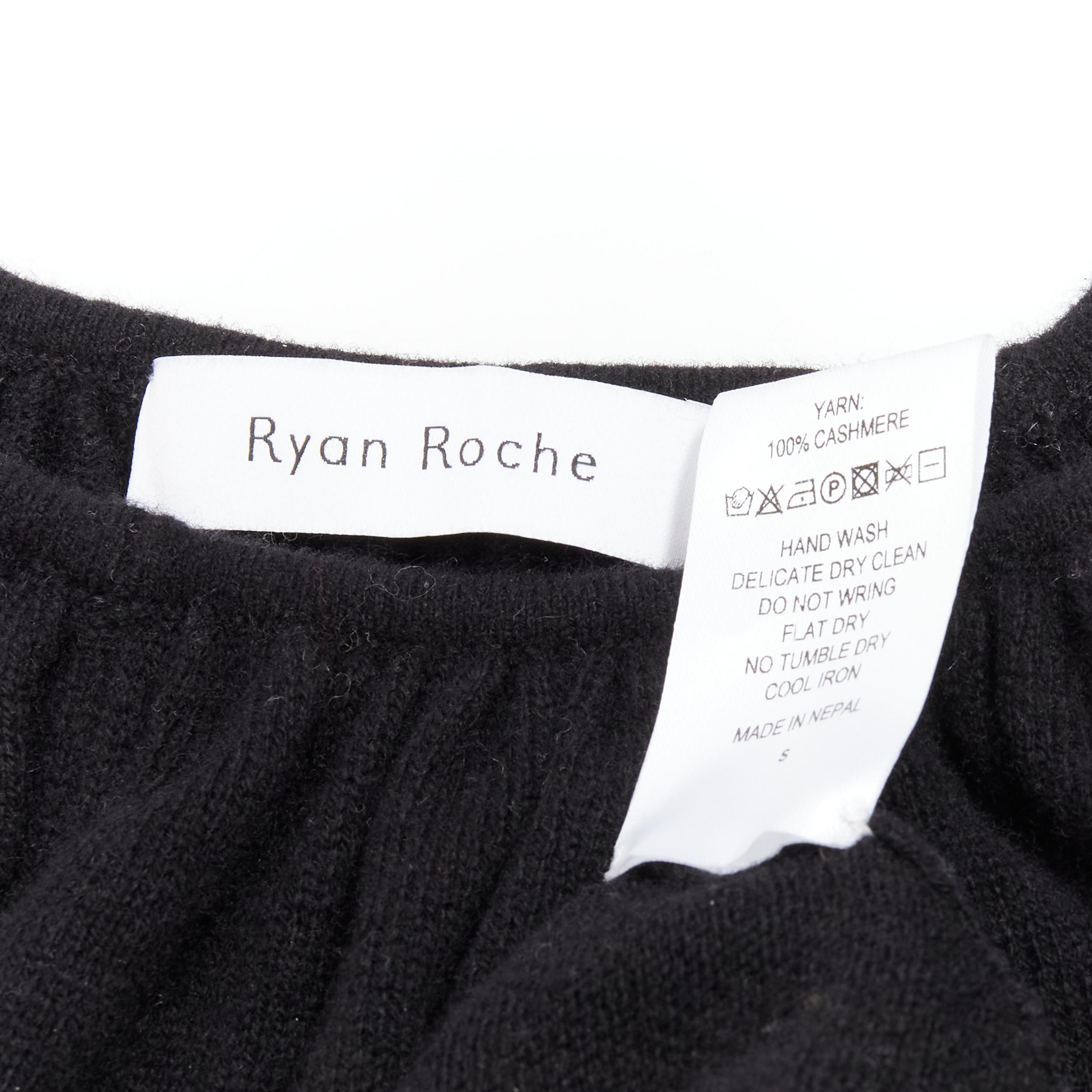 RYAN ROCHE 100% cashmere black pleated collar bubble sleeve midi dress S For Sale 2
