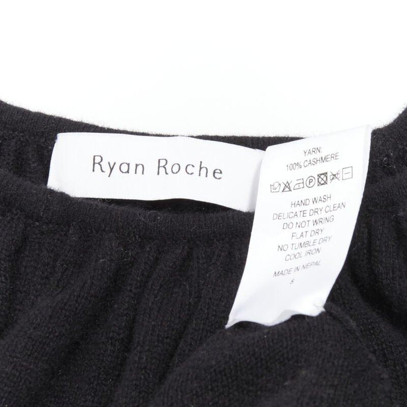 RYAN ROCHE 100% cashmere black pleated collar bubble sleeve midi dress S For Sale 3