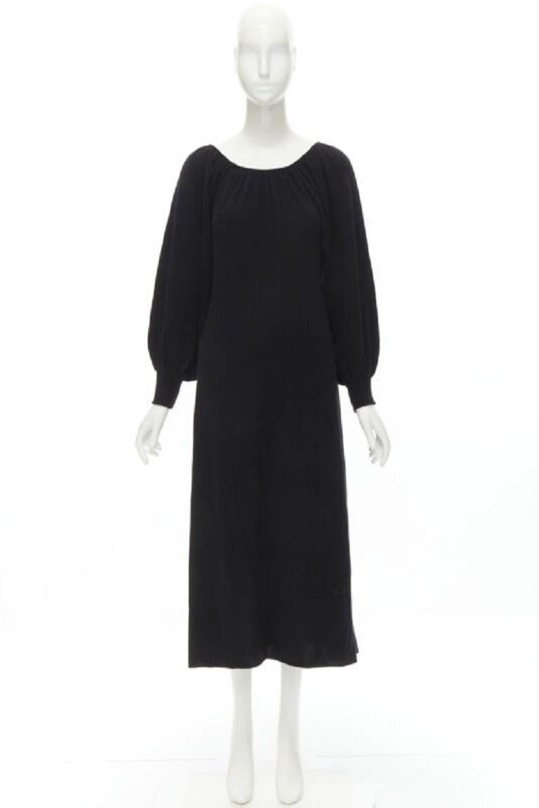 RYAN ROCHE 100% cashmere black pleated collar bubble sleeve midi dress S For Sale 4