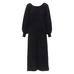 RYAN ROCHE 100% cashmere black pleated collar bubble sleeve midi dress S