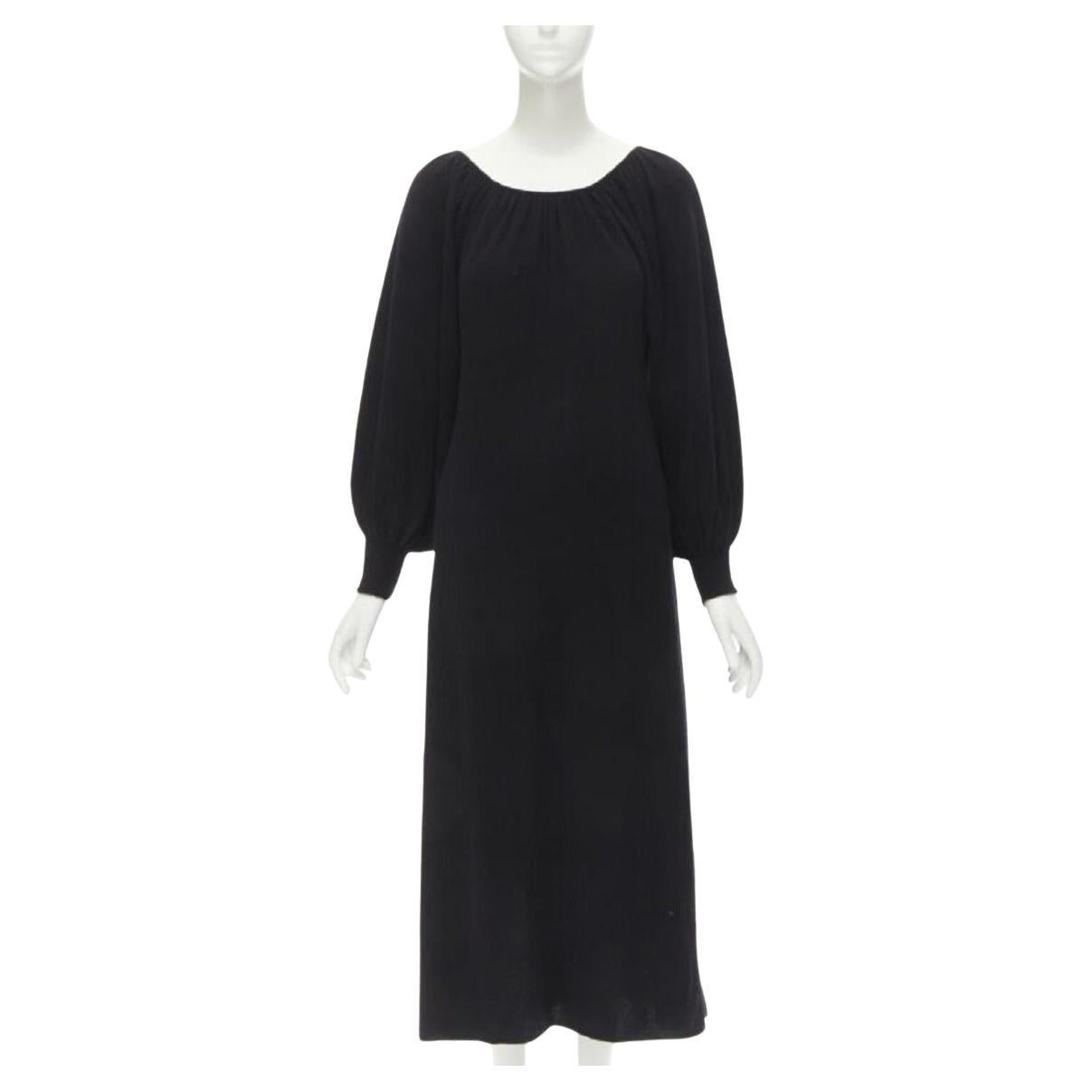 RYAN ROCHE 100% cashmere black pleated collar bubble sleeve midi dress S For Sale
