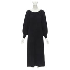 RYAN ROCHE 100% cashmere black pleated collar bubble sleeve midi dress S