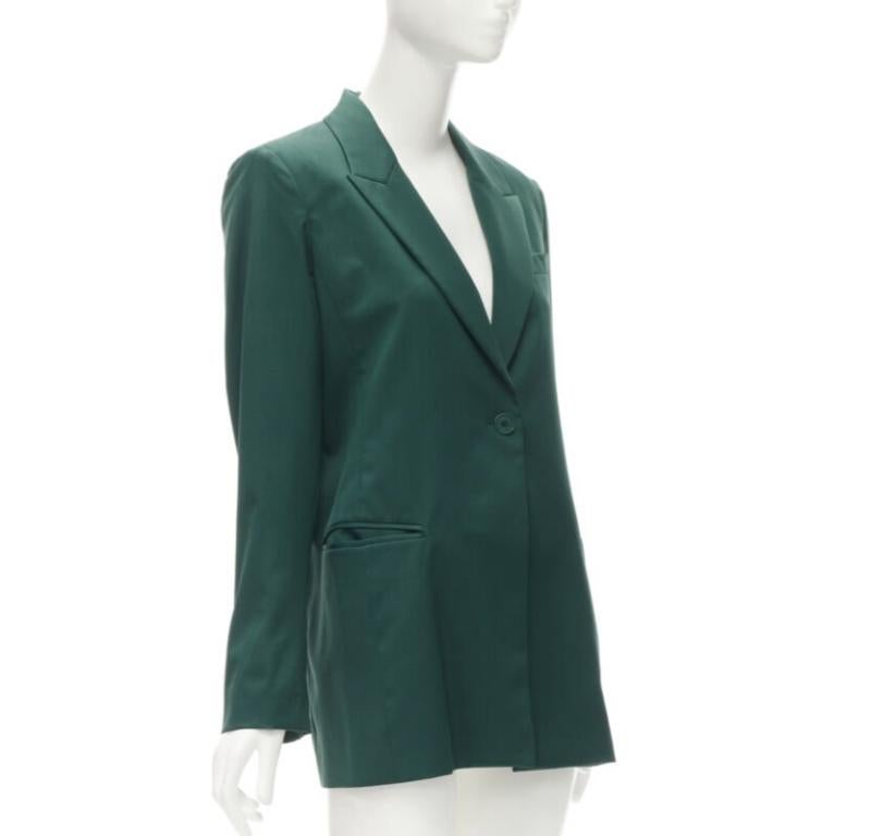 Black RYAN ROCHE 100% wool green peal lapel single button blazer jacket US2 XS For Sale