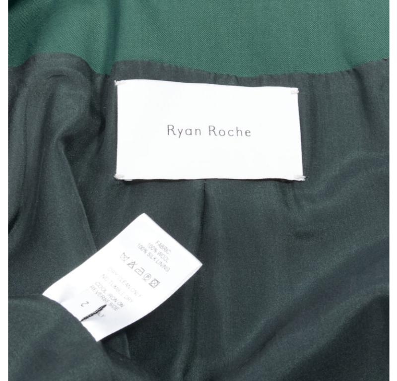 RYAN ROCHE 100% wool green peal lapel single button blazer jacket US2 XS For Sale 3