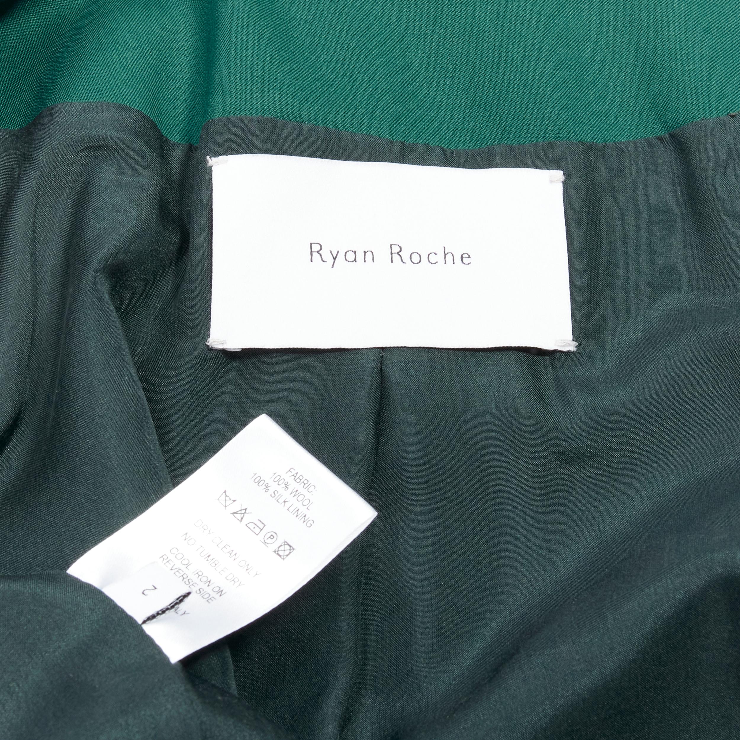 RYAN ROCHE 100% wool green peal lapel single button blazer jacket US2 XS For Sale 3