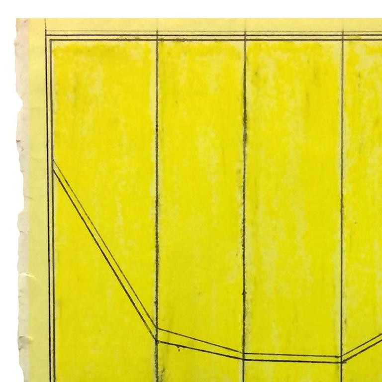 “All-Division 1”, yellow and black collaged architectural wall relief, is generated by the found ephemera of her daily experience. Her creative practice is intuitive and process-driven. Responding to the inherent energy within discarded, repurposed