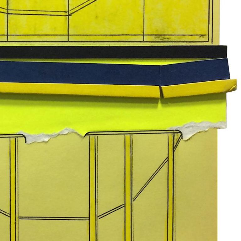 “All-Division 1”, yellow and black collaged architectural wall relief For Sale 1