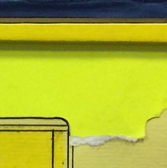 “All-Division 5”, yellow and black collaged architectural wall relief