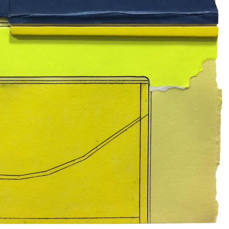 “All-Division 5”, yellow and black collaged architectural wall relief - Abstract Sculpture by Ryan Sarah Murphy