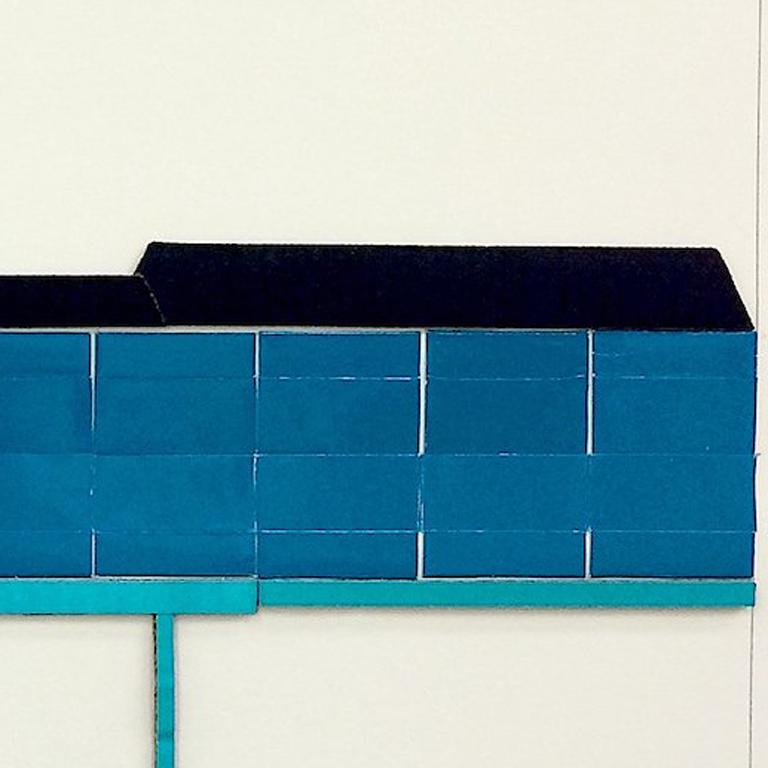 “Amidst”, turquoise and black collaged architectural wall relief - Abstract Mixed Media Art by Ryan Sarah Murphy