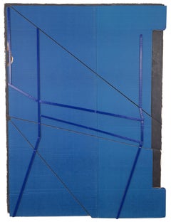 “Area”, blue and  black collaged architectural wall relief