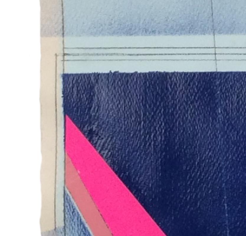  “In Retreat”, pink, black, and blue collaged architectural wall relief  For Sale 3