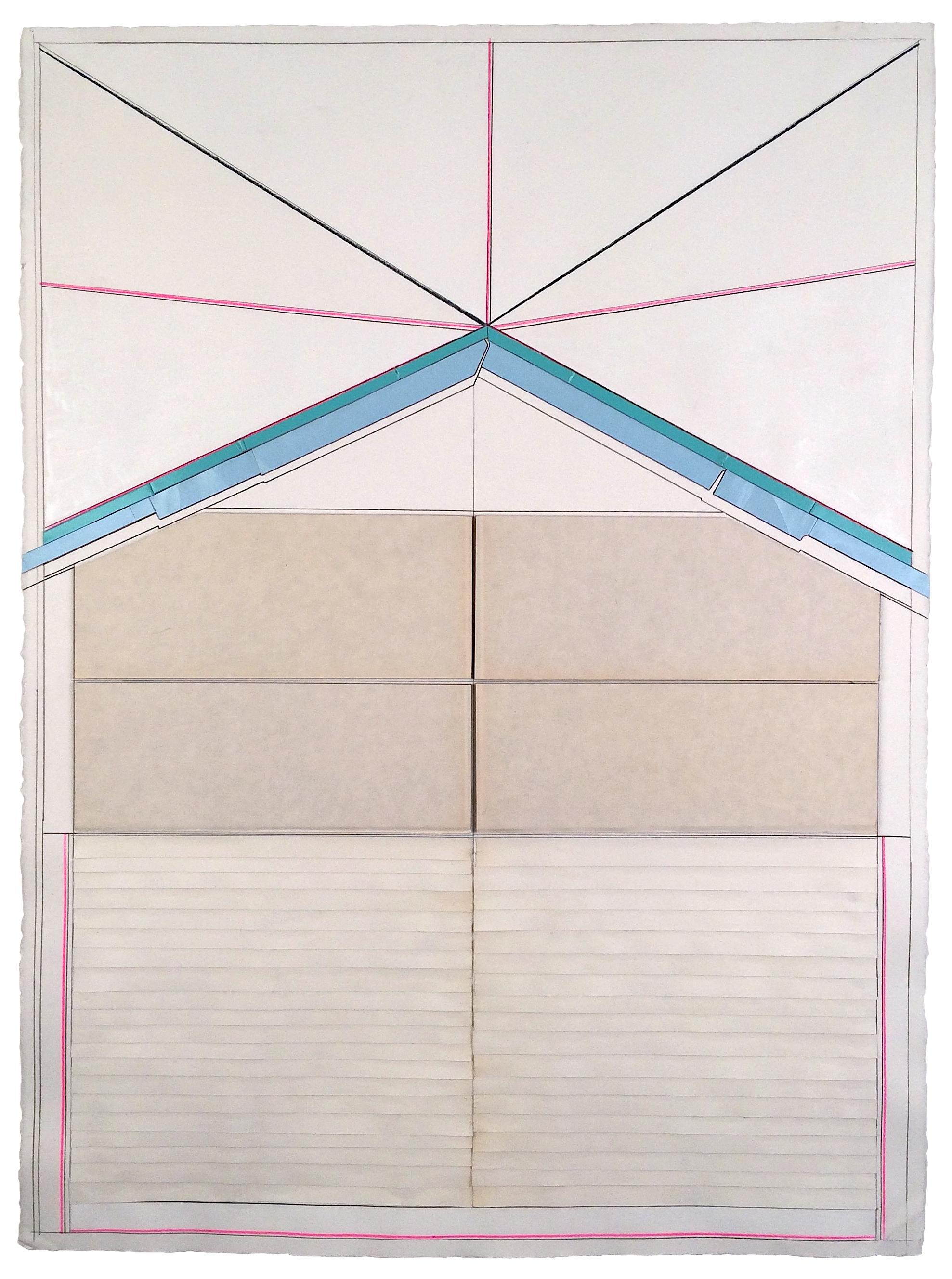 Ryan Sarah Murphy Abstract Sculpture - “Once in a Certain Way”, tan, white, and blue collaged architectural wall relief