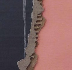“Pith 2”, pink, cream and black collaged architectural wall relief