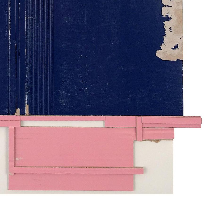 “Remotion 1”, pink, cream, black collaged architectural wall relief - Black Abstract Sculpture by Ryan Sarah Murphy