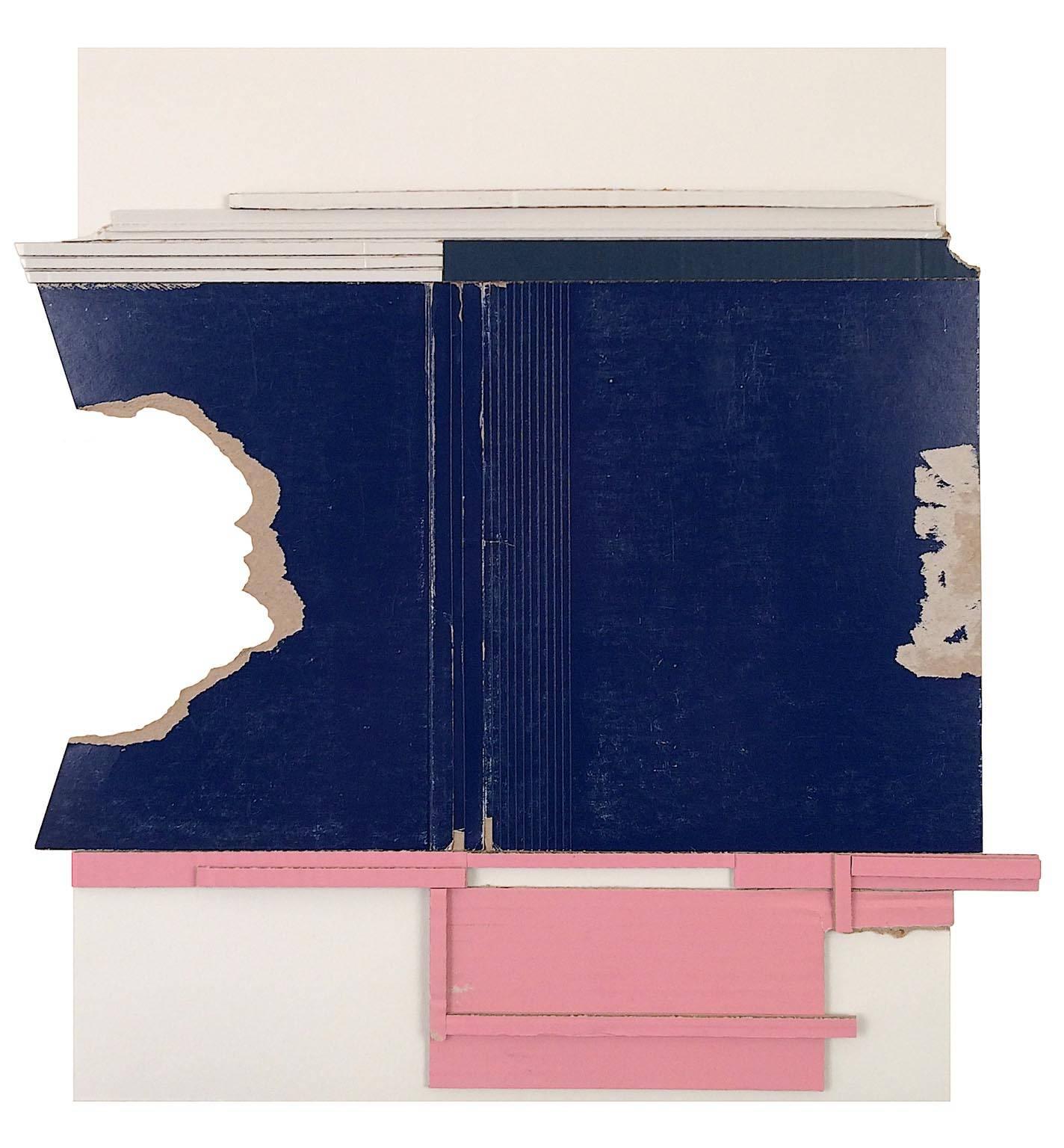 Ryan Sarah Murphy Abstract Sculpture - “Remotion 1”, pink, cream, black collaged architectural wall relief