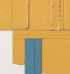 “Remotion 2”, yellow, turquoise and black collaged architectural wall relief