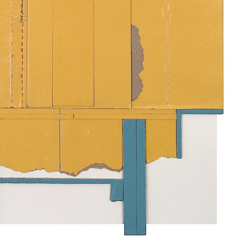 “Remotion 2”, yellow, turquoise and black collaged architectural wall relief - Orange Abstract Sculpture by Ryan Sarah Murphy