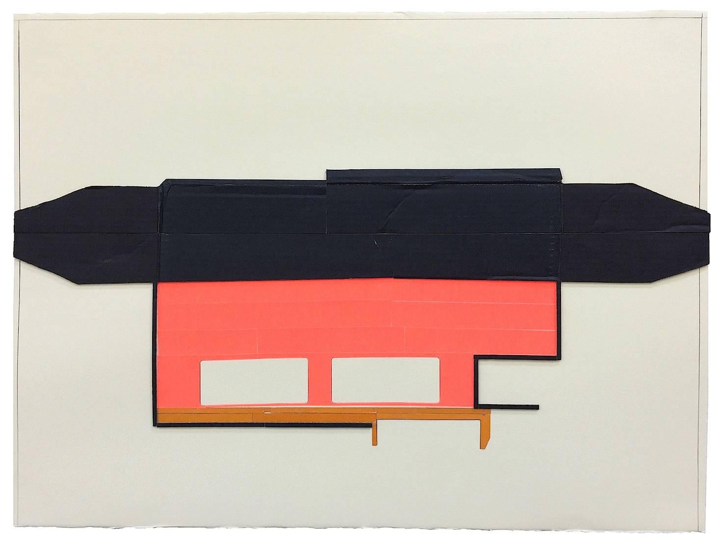 “Throughout”, coral and black collaged architectural wall relief - Mixed Media Art by Ryan Sarah Murphy