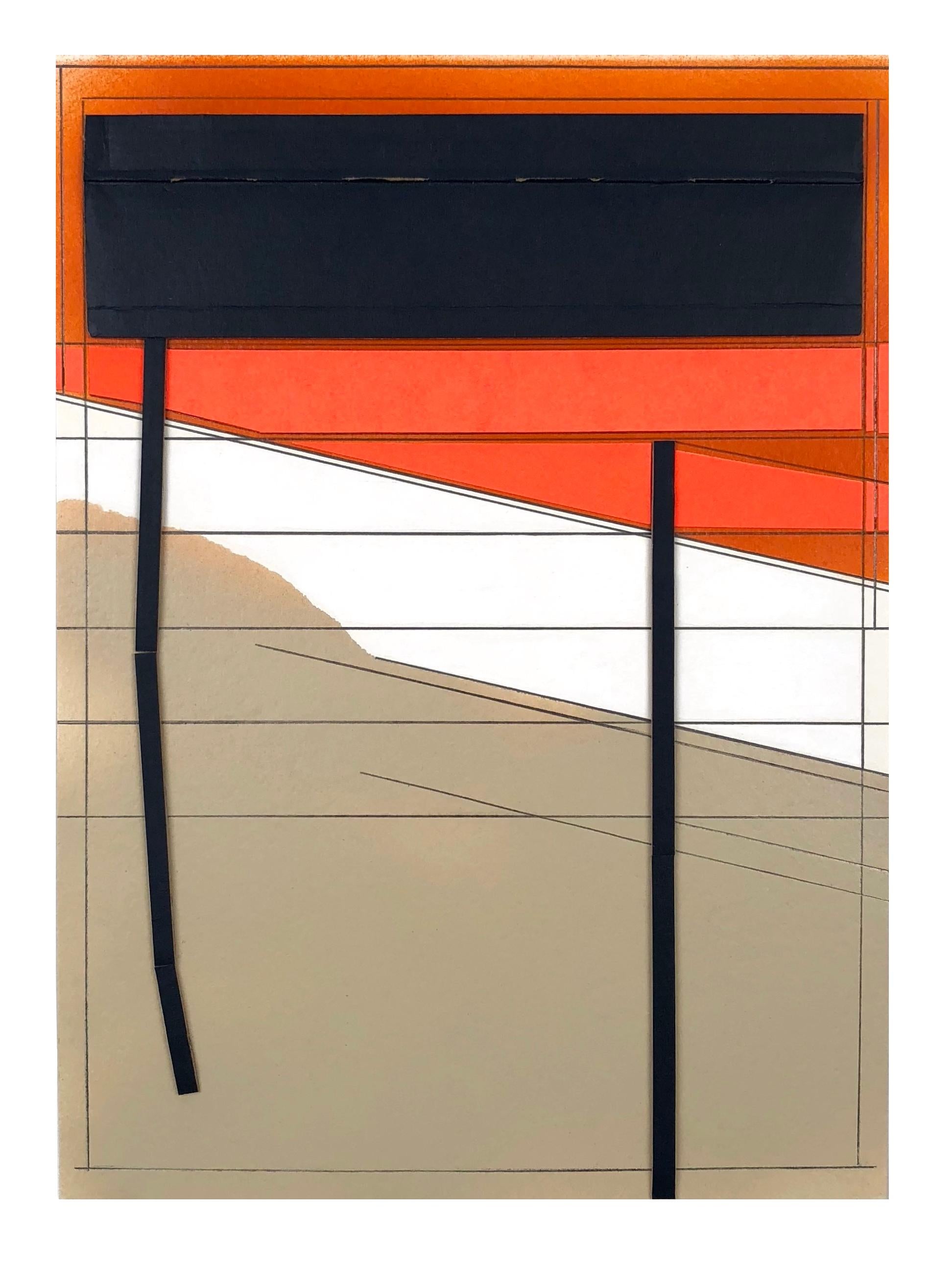 Ryan Sarah Murphy
Toma 3, 2018
collage, spray paint, pencil on paper
12 x 8.75 in.

This small abstract collage is bold and geometric, with sharp diagonal lines and bright shades of orange contrasted with black

"My creative practice is intuitive