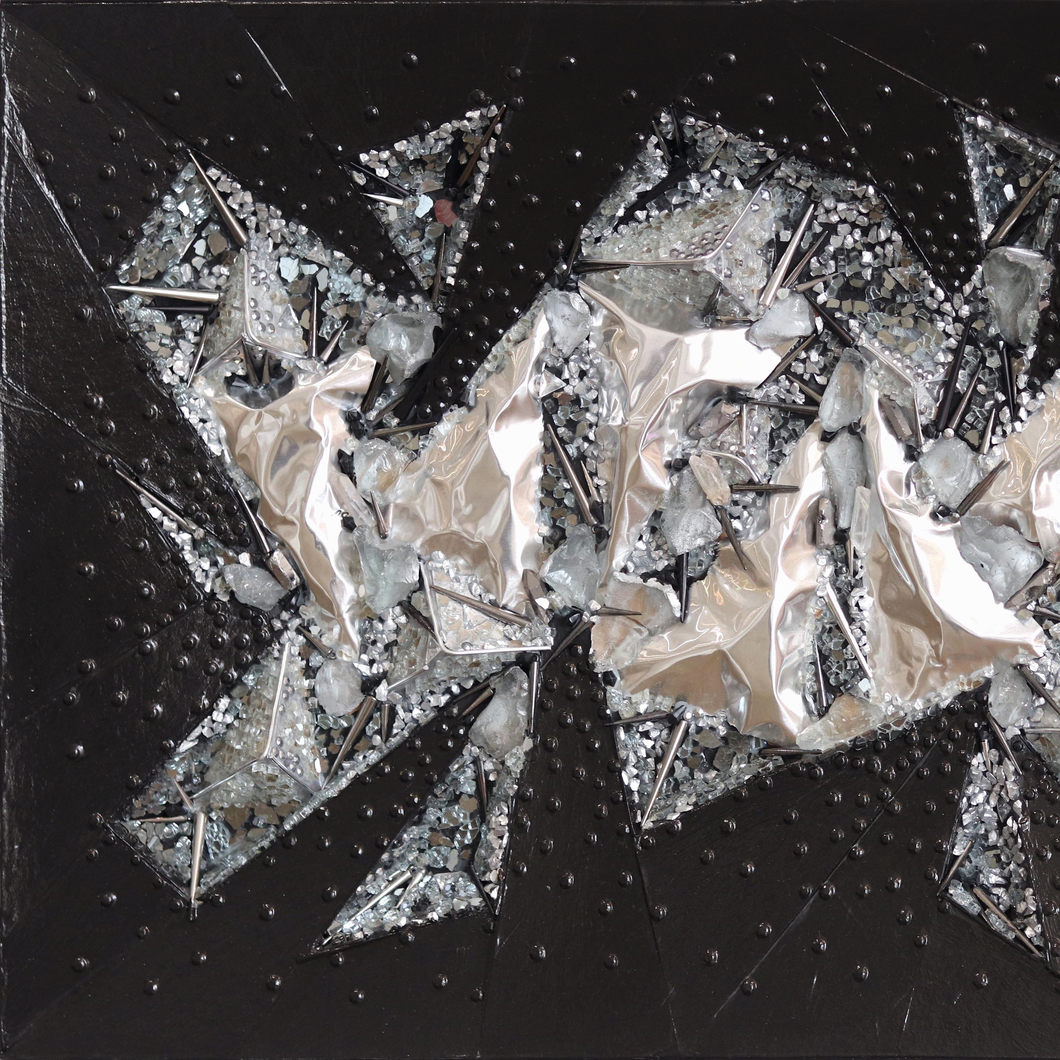 On the Rocks – Original Skulpturales Mixed Media-Kunstwerk aus Schwarz und Silber (Geometrische Abstraktion), Painting, von Ryan Shane Owen