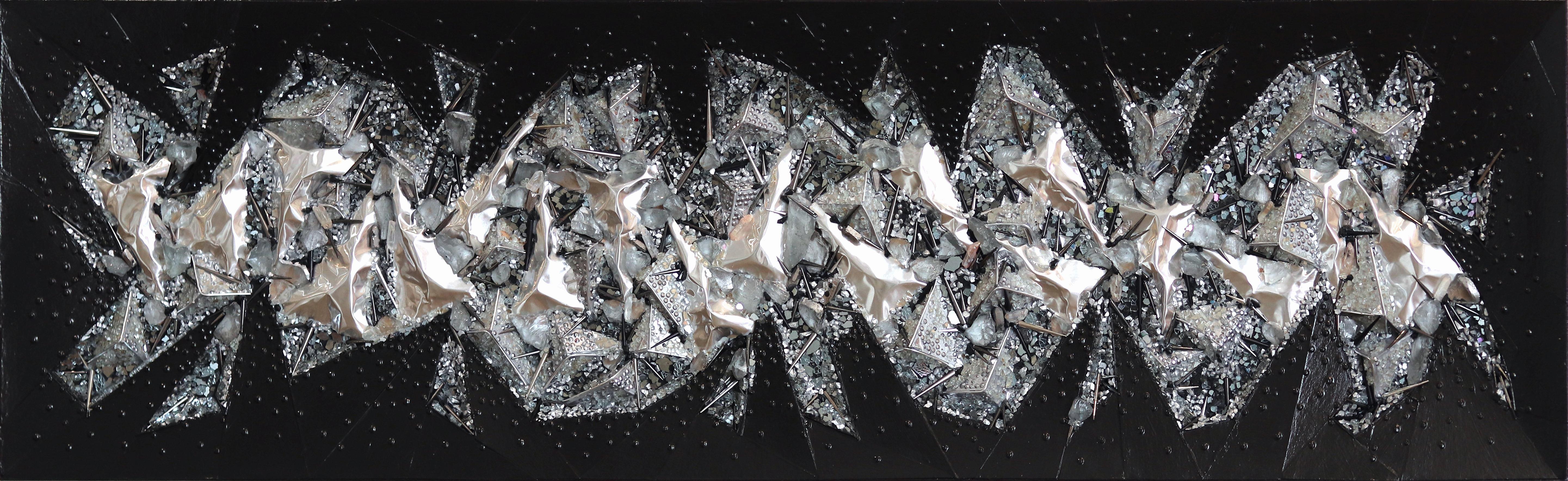 On the Rocks – Original Skulpturales Mixed Media-Kunstwerk aus Schwarz und Silber