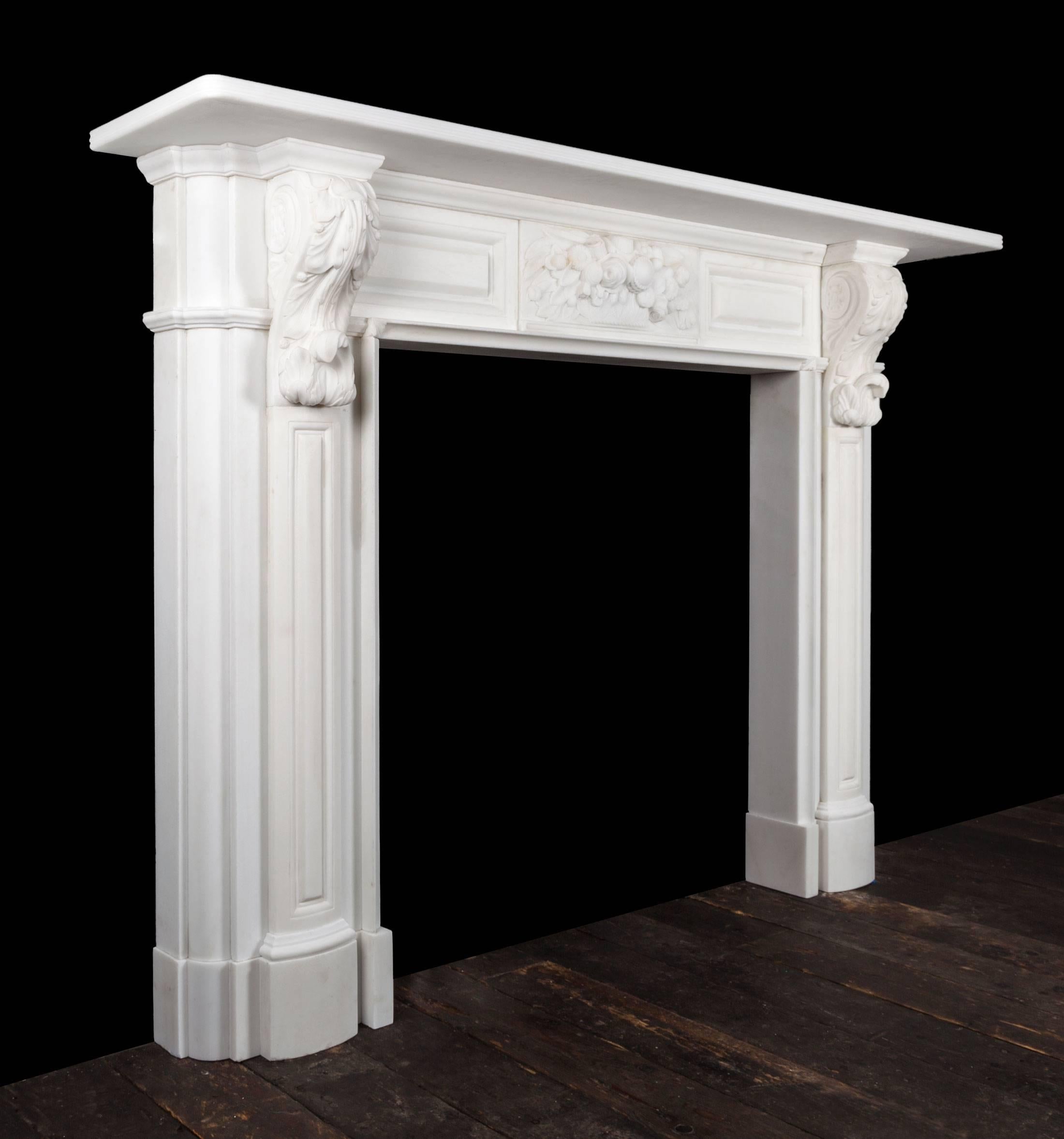 Contemporary Ryan & Smith Carved Irish Corbel Fireplace For Sale