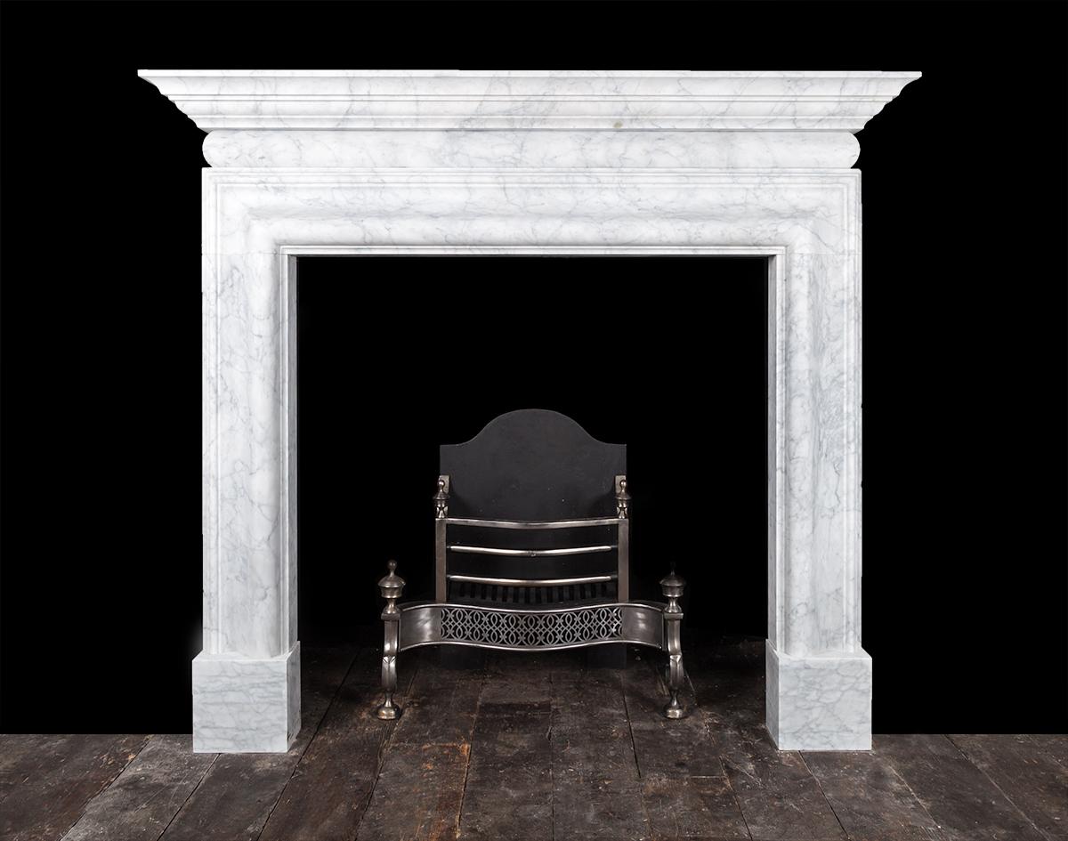 Northern Irish Ryan & Smith Italian Carrara Marble Fireplace For Sale