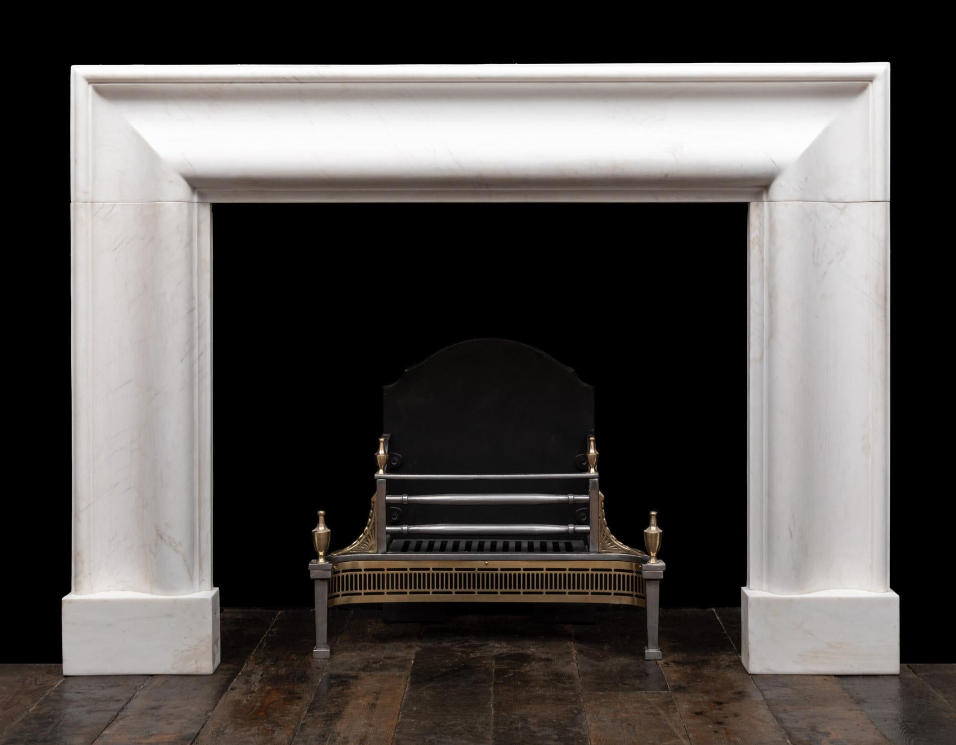 Modern Ryan & Smith Large White Marble Bolection Fireplace Mantel For Sale