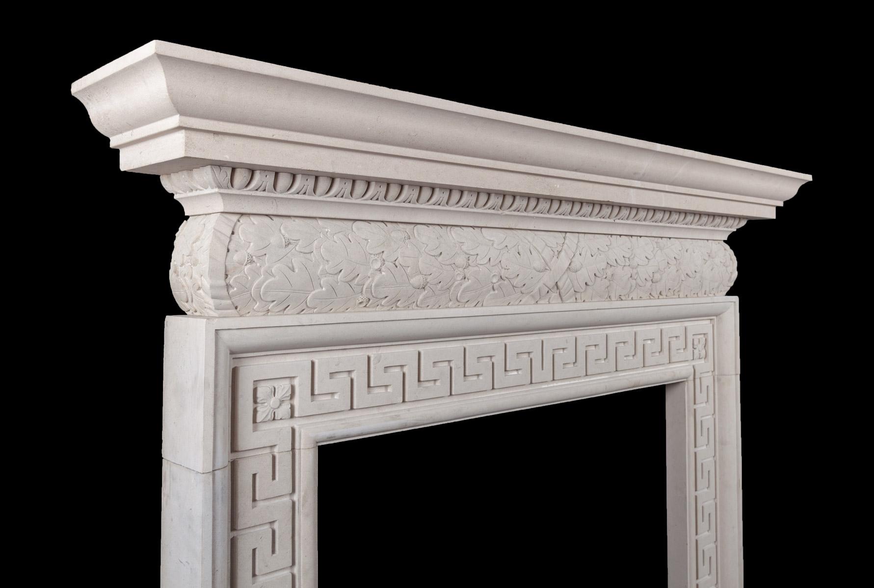 Georgian Ryan & Smith Lissadel Hand-Carved English Portland Stone Fireplace