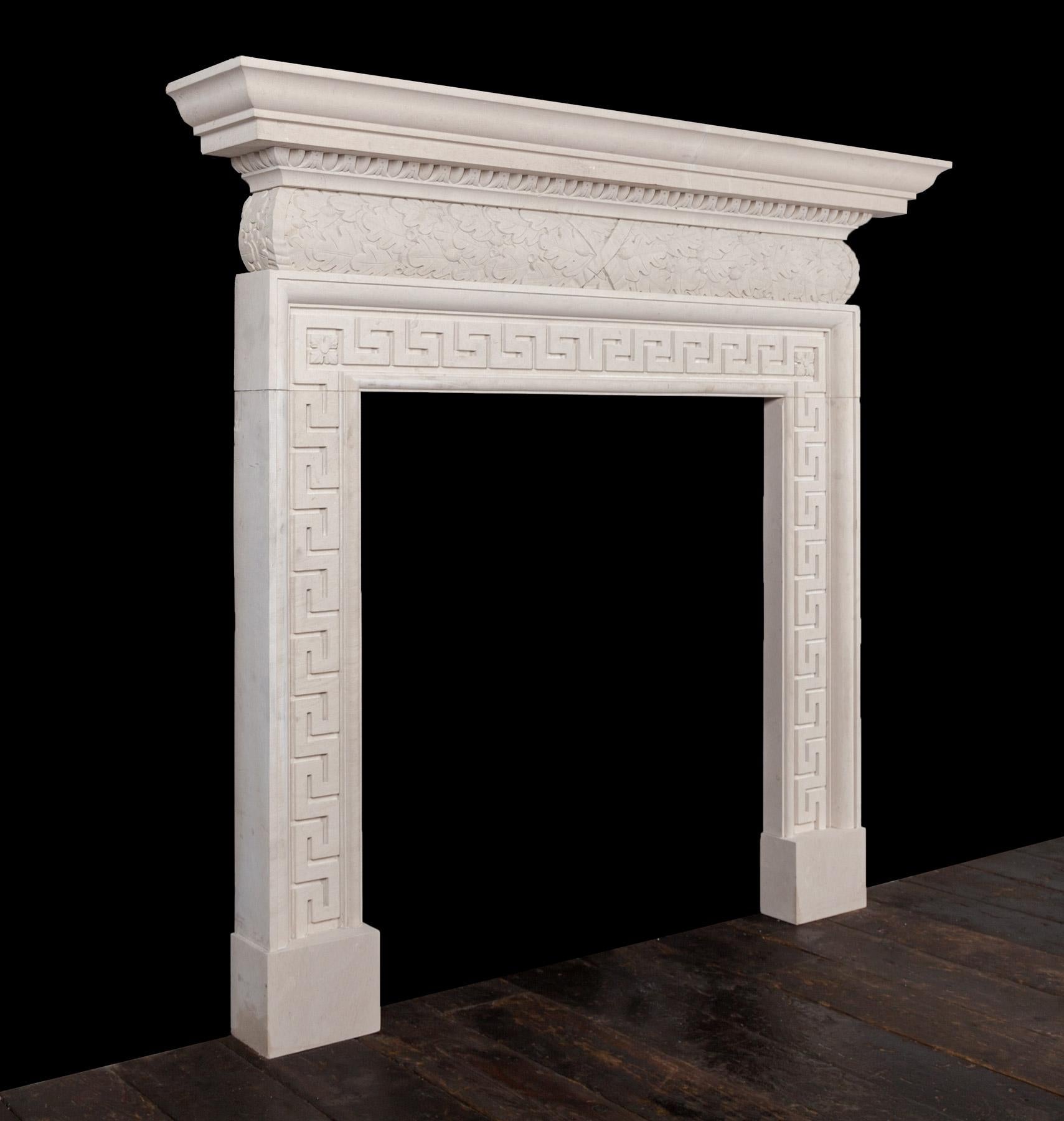 Northern Irish Ryan & Smith Lissadel Hand-Carved English Portland Stone Fireplace For Sale