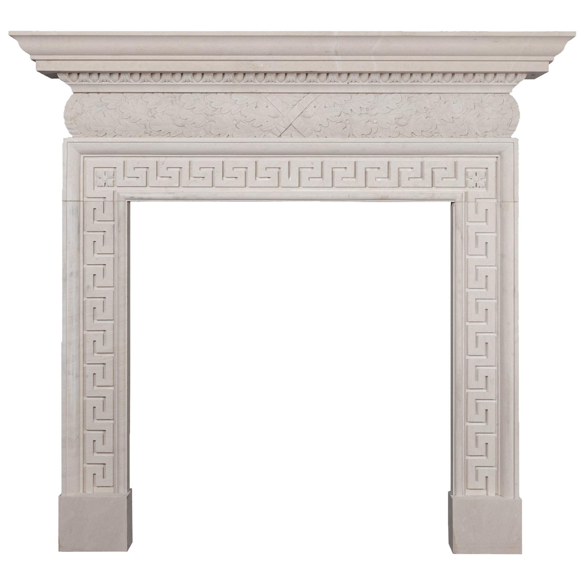 Ryan & Smith Lissadel Hand-Carved English Portland Stone Fireplace For Sale