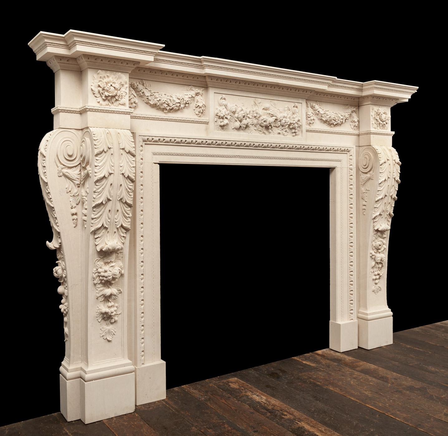 Palladian Ryan & Smith Magnificent Stone Fireplace For Sale