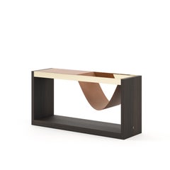 Contemporary magazine rack, with customisable metal and wood veneer