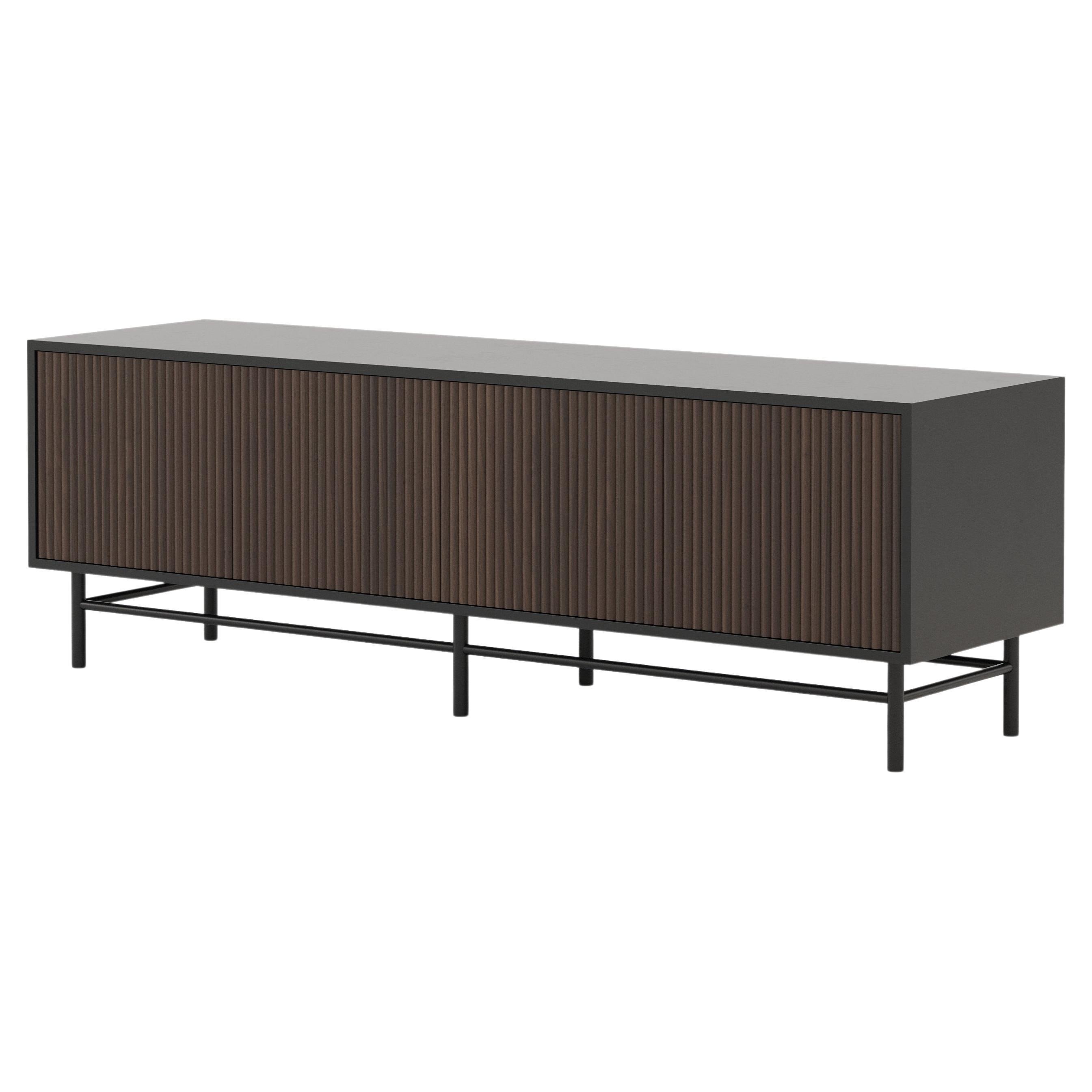 Scandinavian modern Ryan Tv Cabinet made with walnut and iron, Handmade For Sale