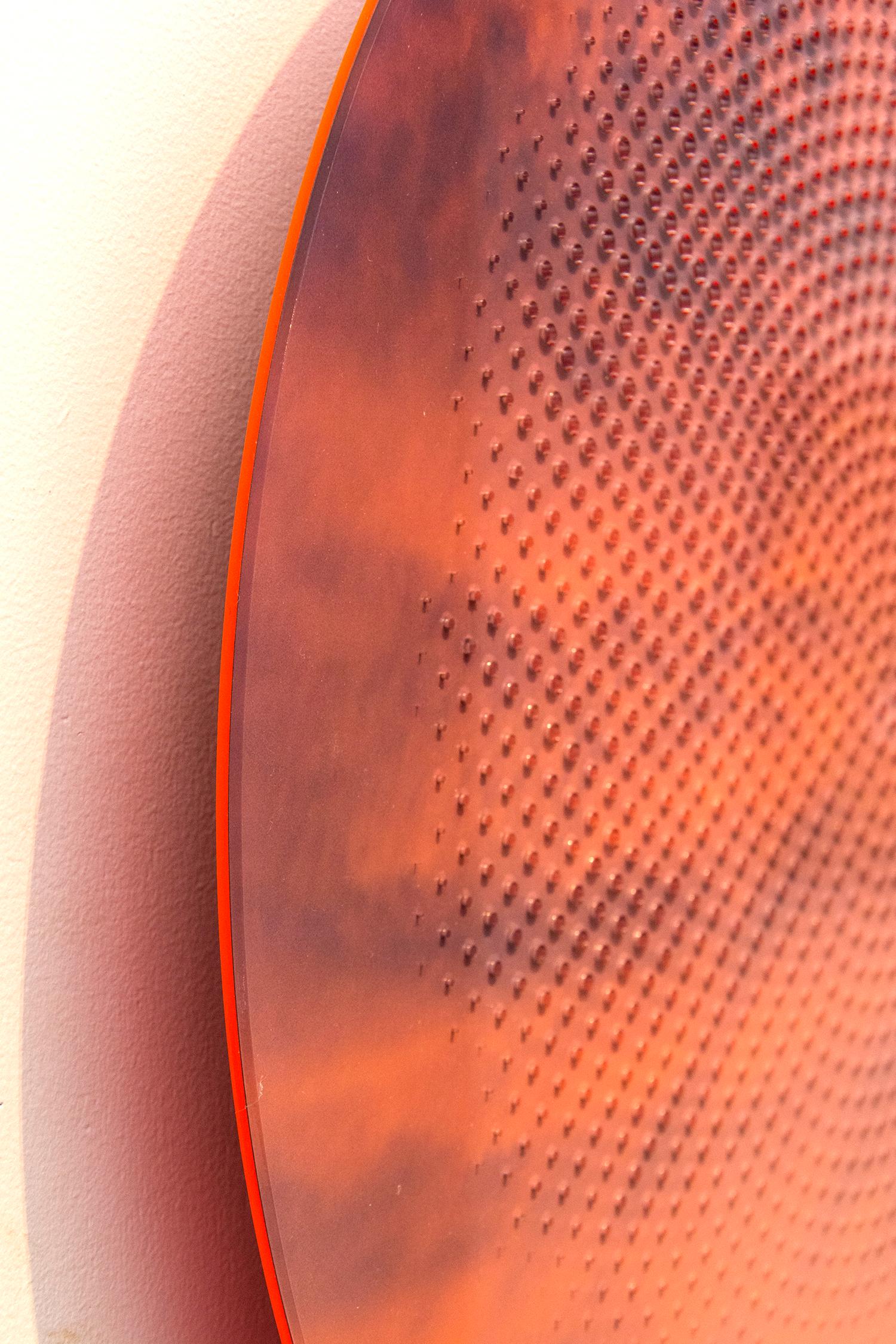 To Rise Again 2/2 - arancione tramonto, tondo, disegno tagliato al laser, rilievo a parete con specchio - Mixed Media Art Contemporaneo di Ryan Van Der Hout