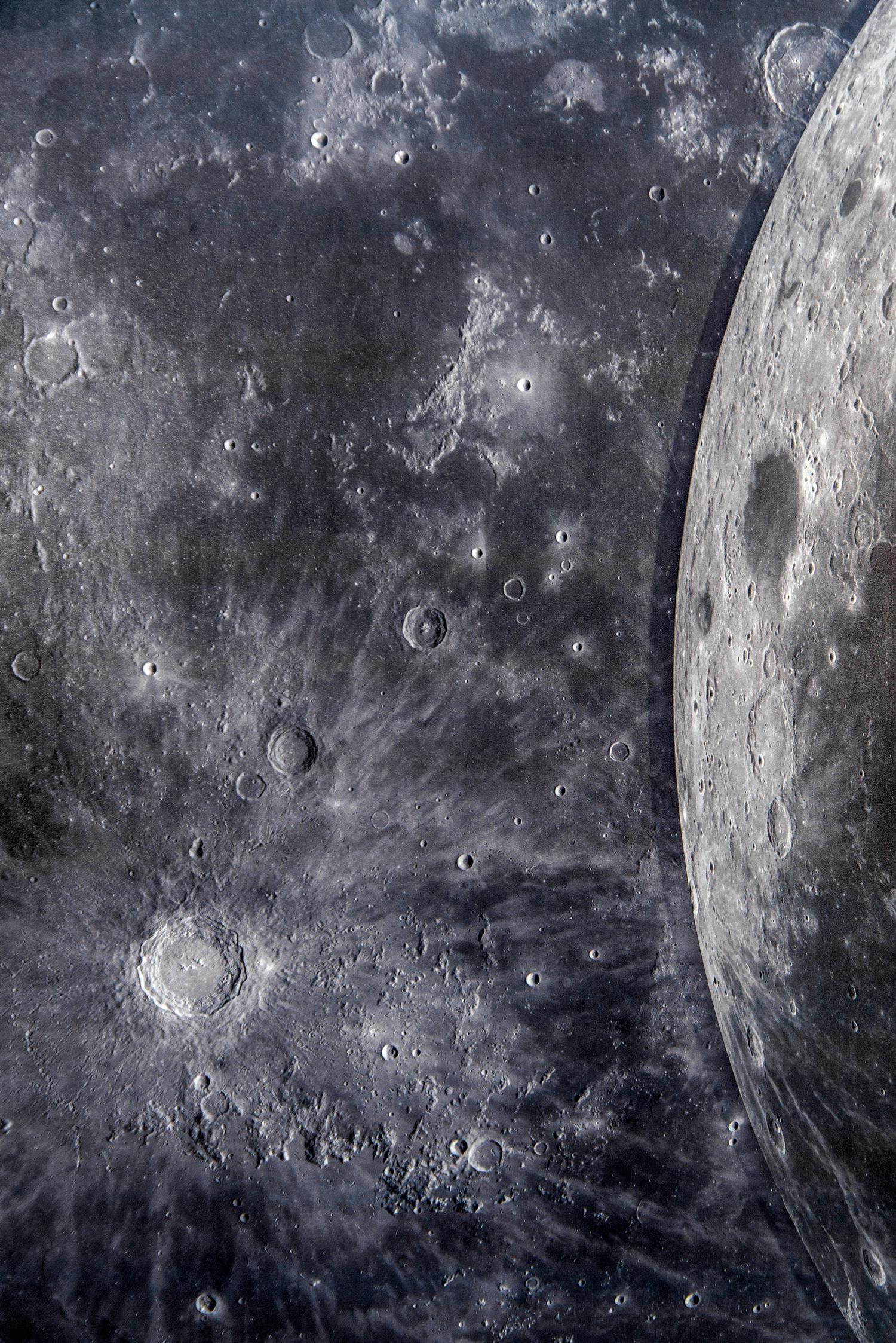 Folded Moon 3/20 -  iconic, detailed, photography, shaped tondo wall relief - Black Black and White Photograph by Ryan Van Der Hout