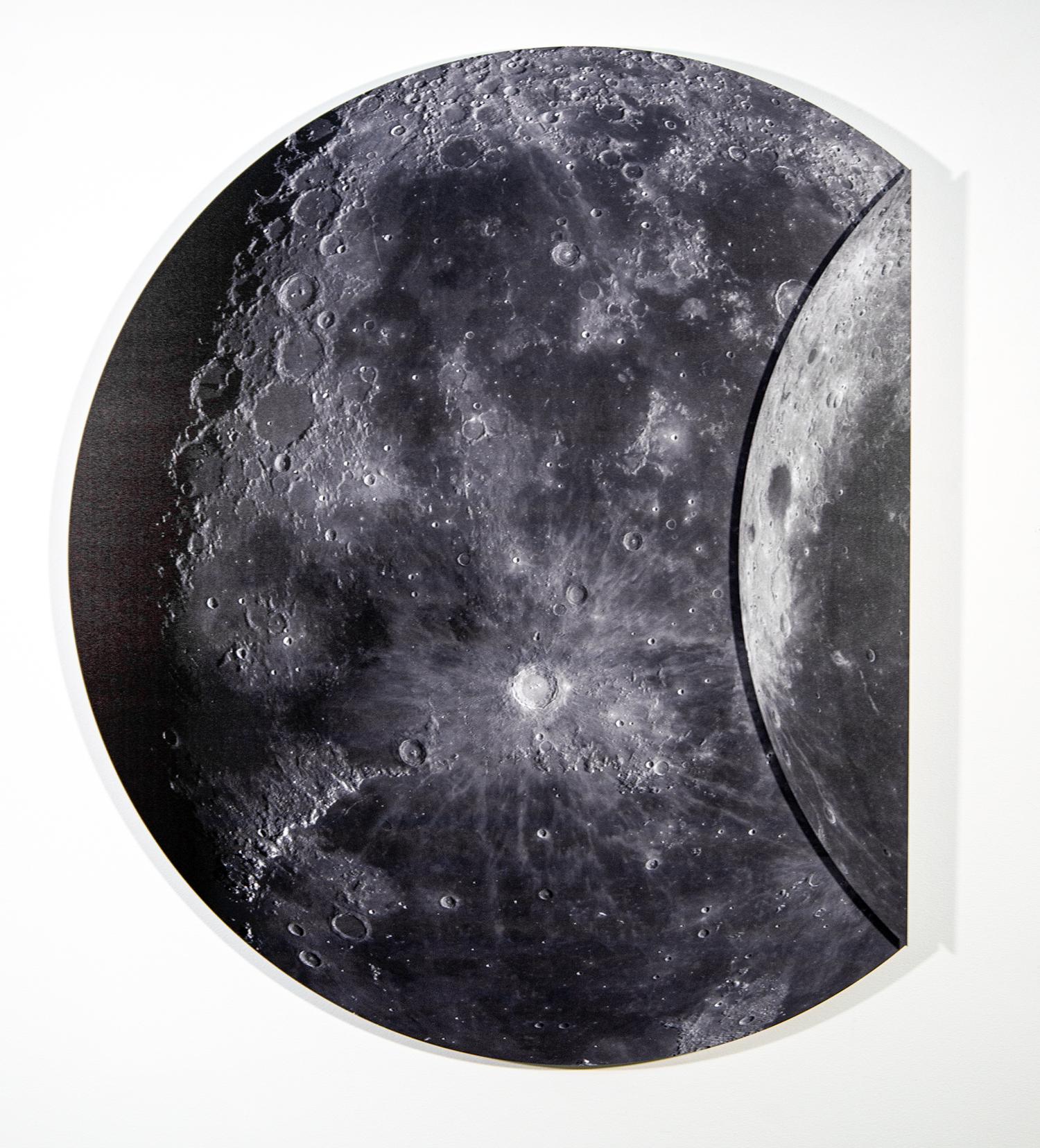 Ryan Van Der Hout Black and White Photograph - Folded Moon 3/20 -  iconic, detailed, photography, shaped tondo wall relief