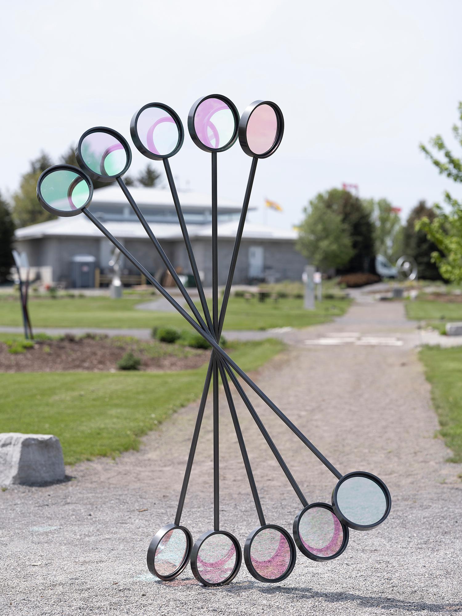 Chromatica - tall, geometric abstract, powder coated steel outdoor sculpture - Abstract Geometric Sculpture by Ryan Van Der Hout