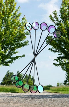 Chromatica - tall, geometric abstract, powder coated steel outdoor sculpture