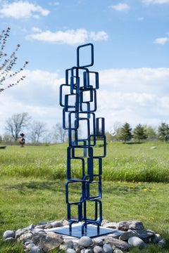 Frame - tall, blue, outdoor, painted steel, geometric abstract sculpture