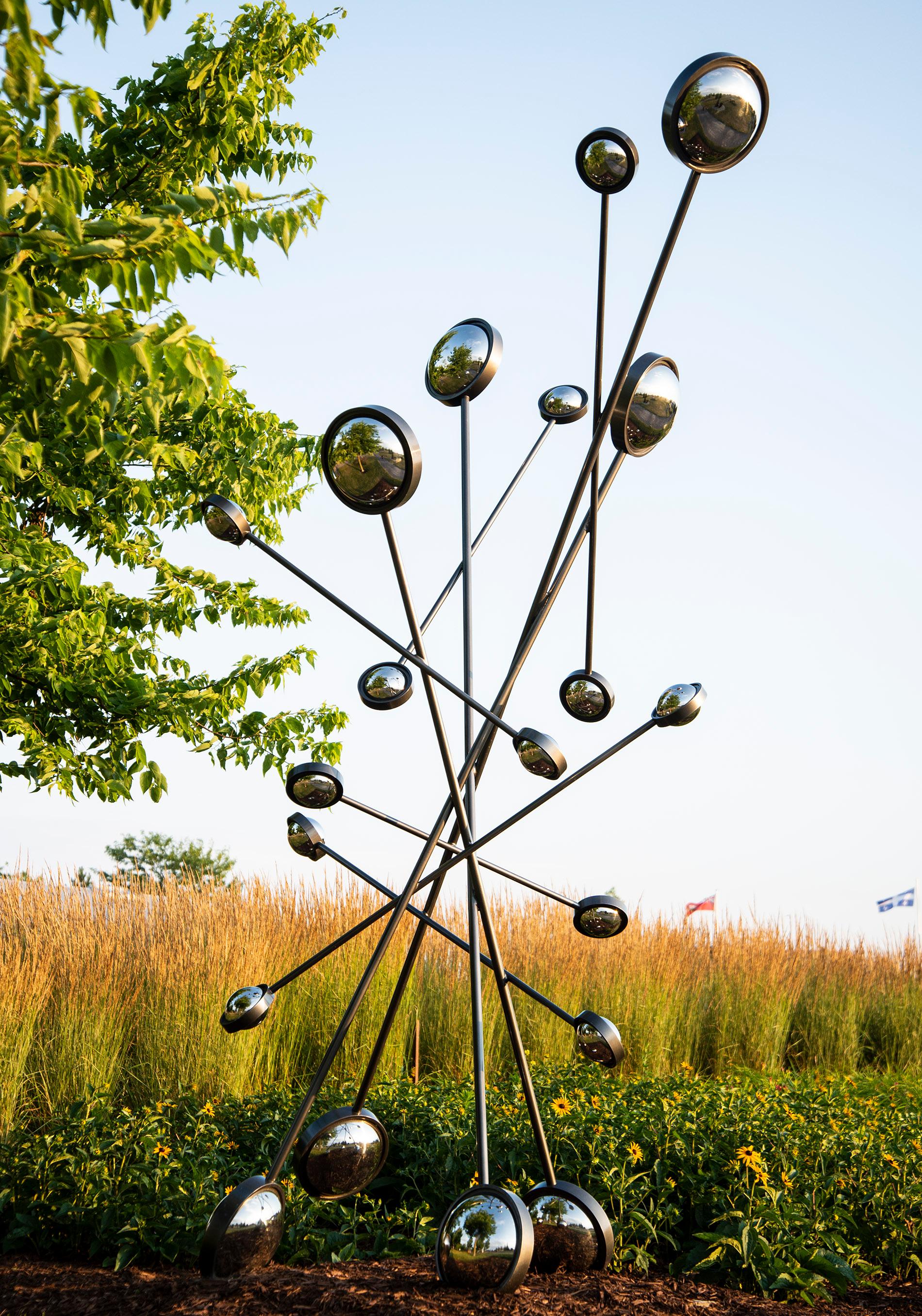 Looking - tall, geometric abstract, powder coated outdoor steel sculpture