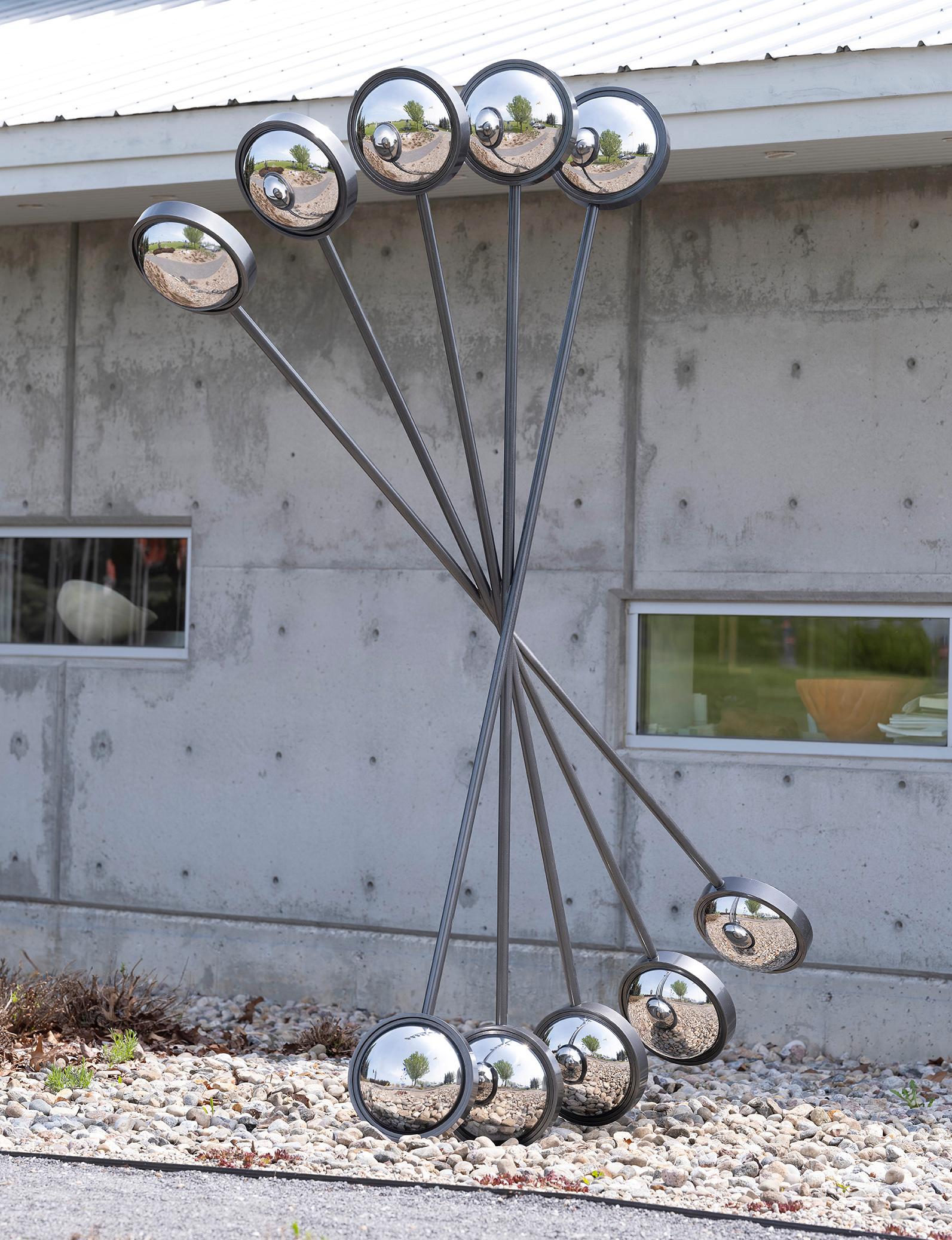 Mirror Mirror - geometric abstract, powder coated outdoor steel sculpture For Sale 1