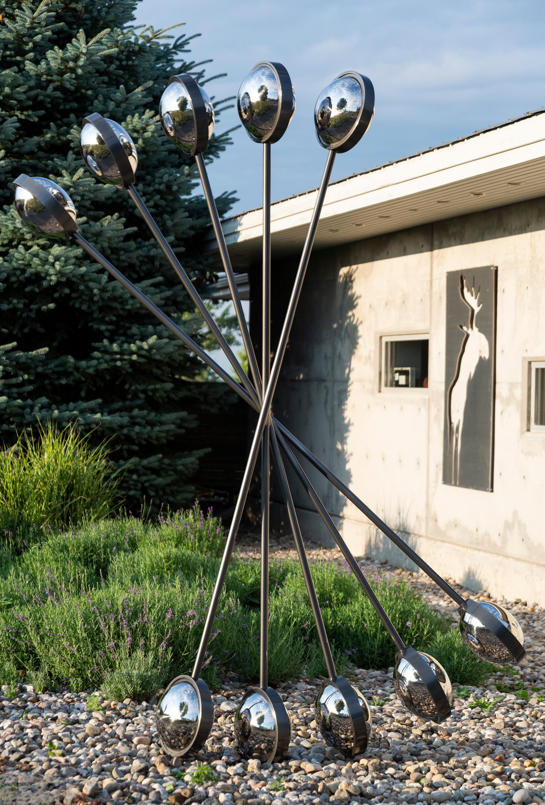 Miroir miroir géométrique abstrait, sculpture extérieure en acier peint en poudre en vente 5