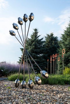 Mirror Mirror - tall, geometric abstract, powder coated outdoor steel sculpture